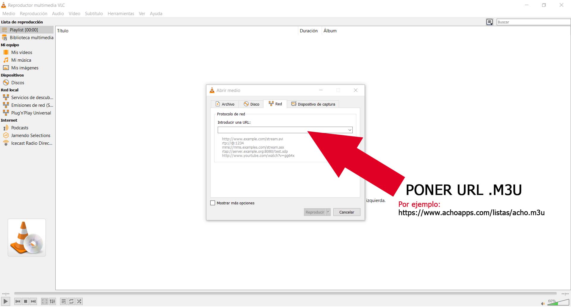 Poner Link URL VLC