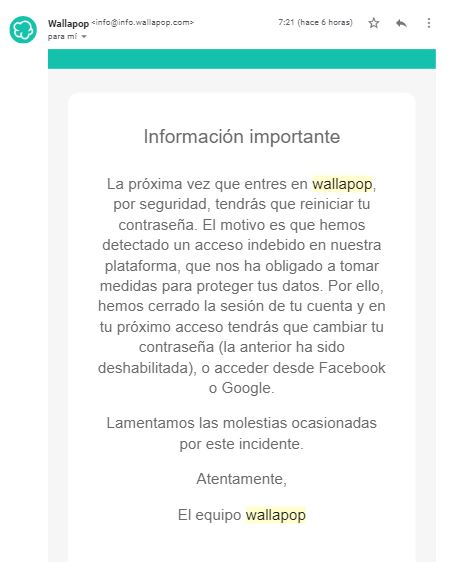 Aviso De Wallapop